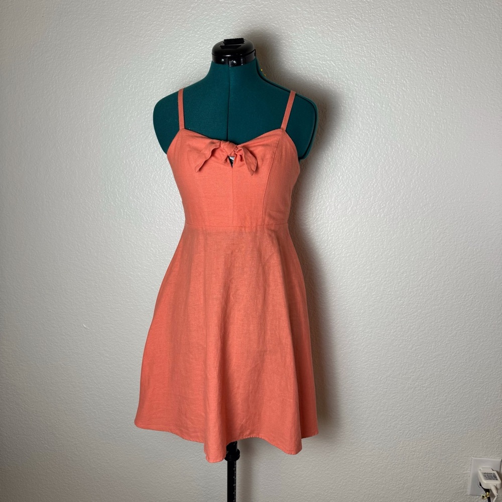 Womens Sz XS Peach Linen/Rayon strappy short mini dress